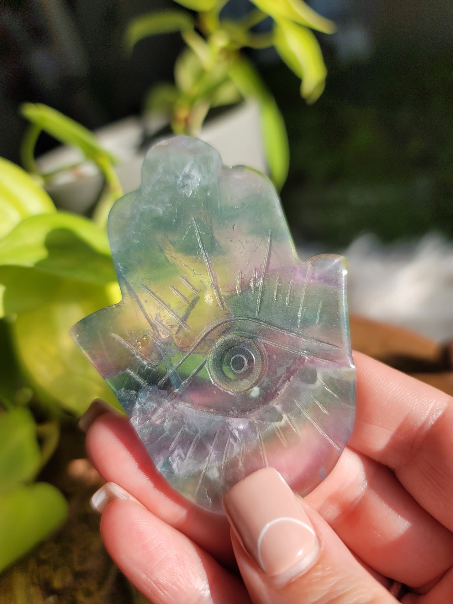 Fluorite Evil Eye Hand Carving