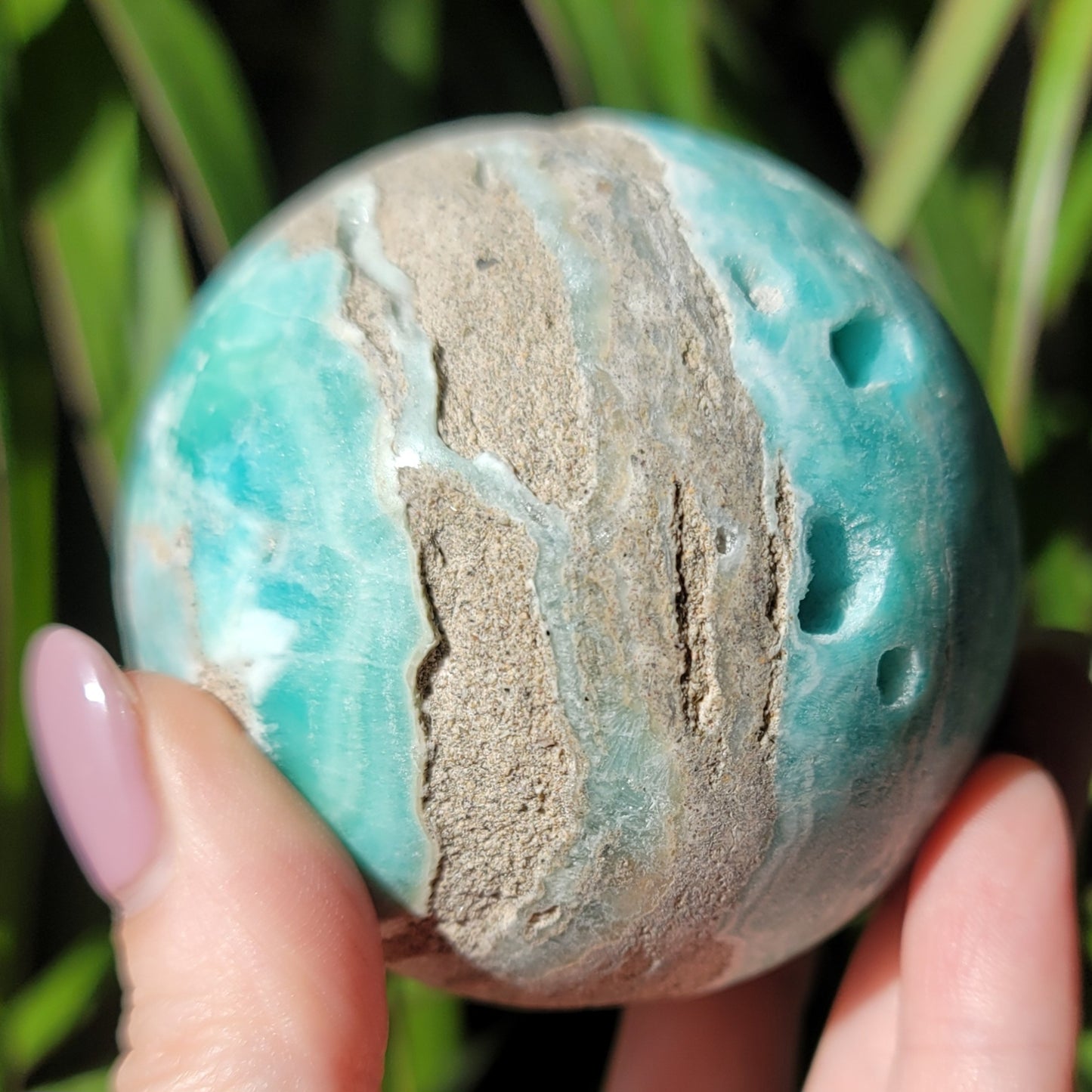Blue Aragonite Sphere - Calming Oceanic Energies for Emotional Balance