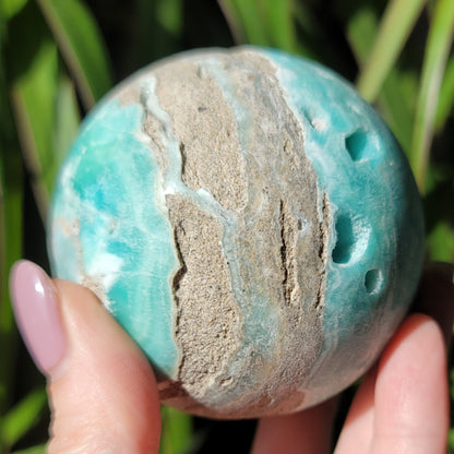 Blue Aragonite Sphere - Calming Oceanic Energies for Emotional Balance