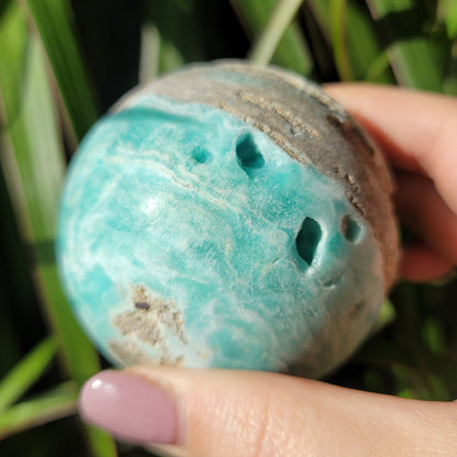 Blue Aragonite Sphere - Calming Oceanic Energies for Emotional Balance