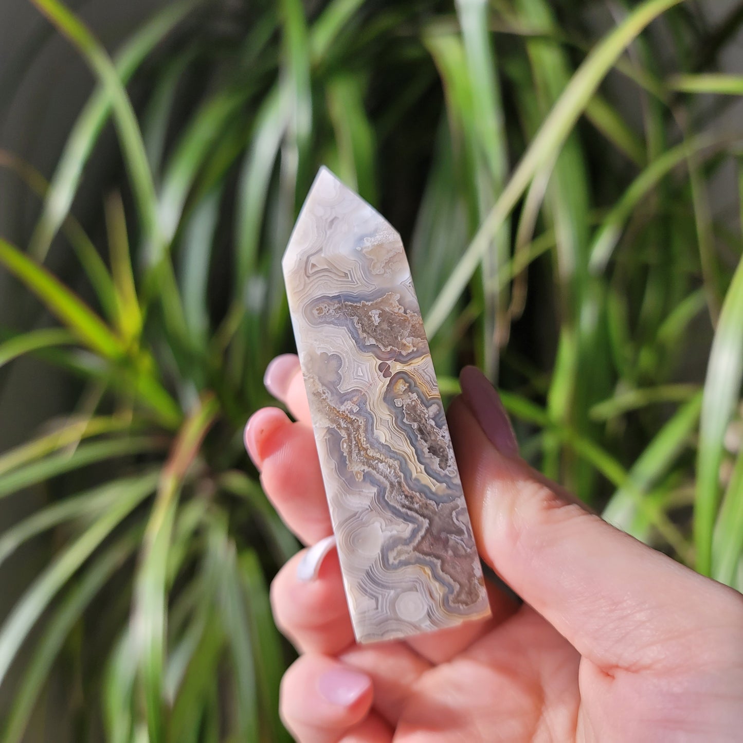 Mexican Crazy Lace Agate Tower: Radiant Patterns of Joyful Energy
