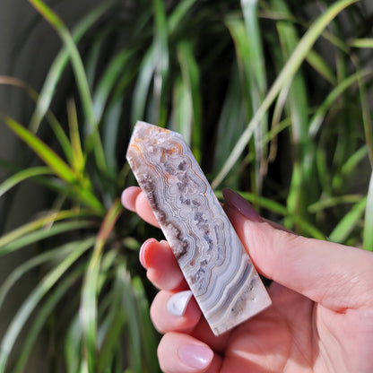 Mexican Crazy Lace Agate Tower: Radiant Patterns of Joyful Energy
