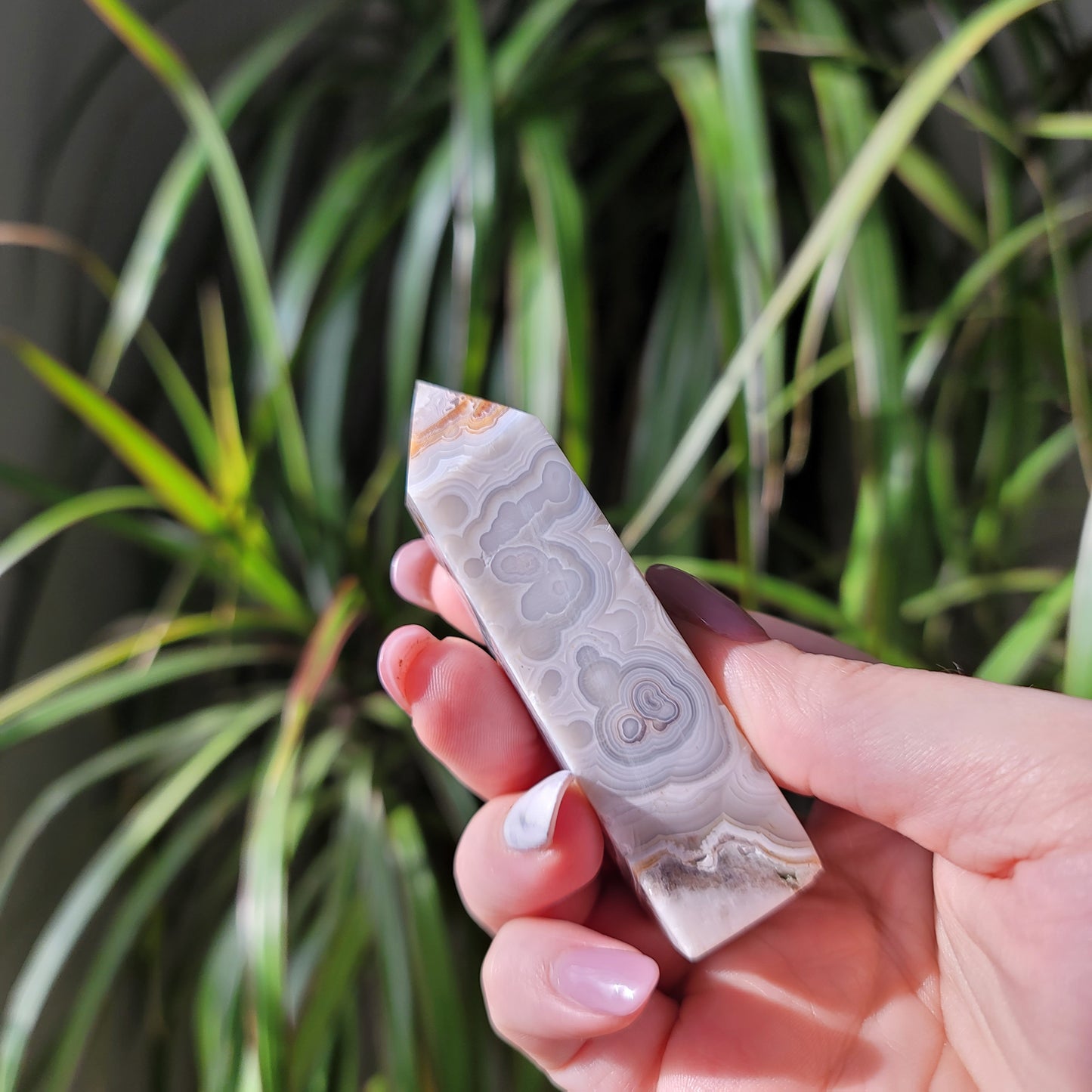 Mexican Crazy Lace Agate Tower: Radiant Patterns of Joyful Energy
