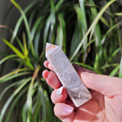 Mexican Crazy Lace Agate Tower: Radiant Patterns of Joyful Energy