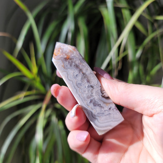 Mexican Crazy Lace Agate Tower: Radiant Patterns of Joyful Energy