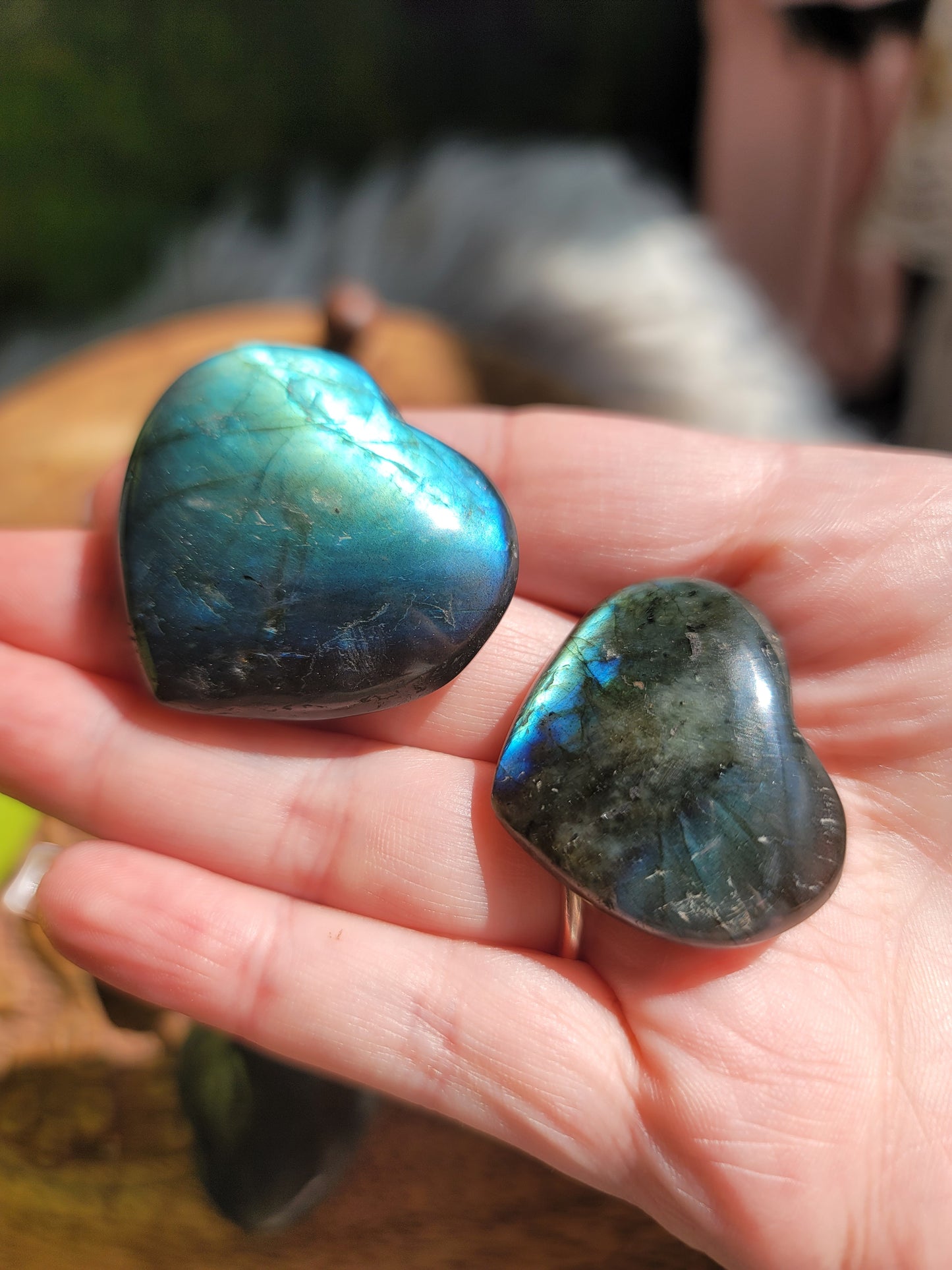 Puffy Labradorite Hearts: Mystical Radiance and Intuitive Insight