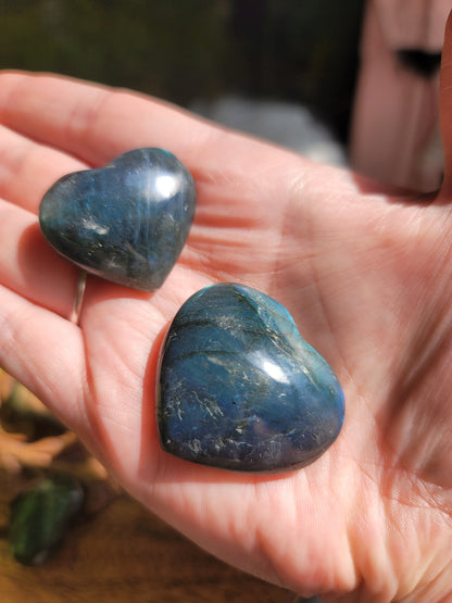 Puffy Labradorite Hearts: Mystical Radiance and Intuitive Insight
