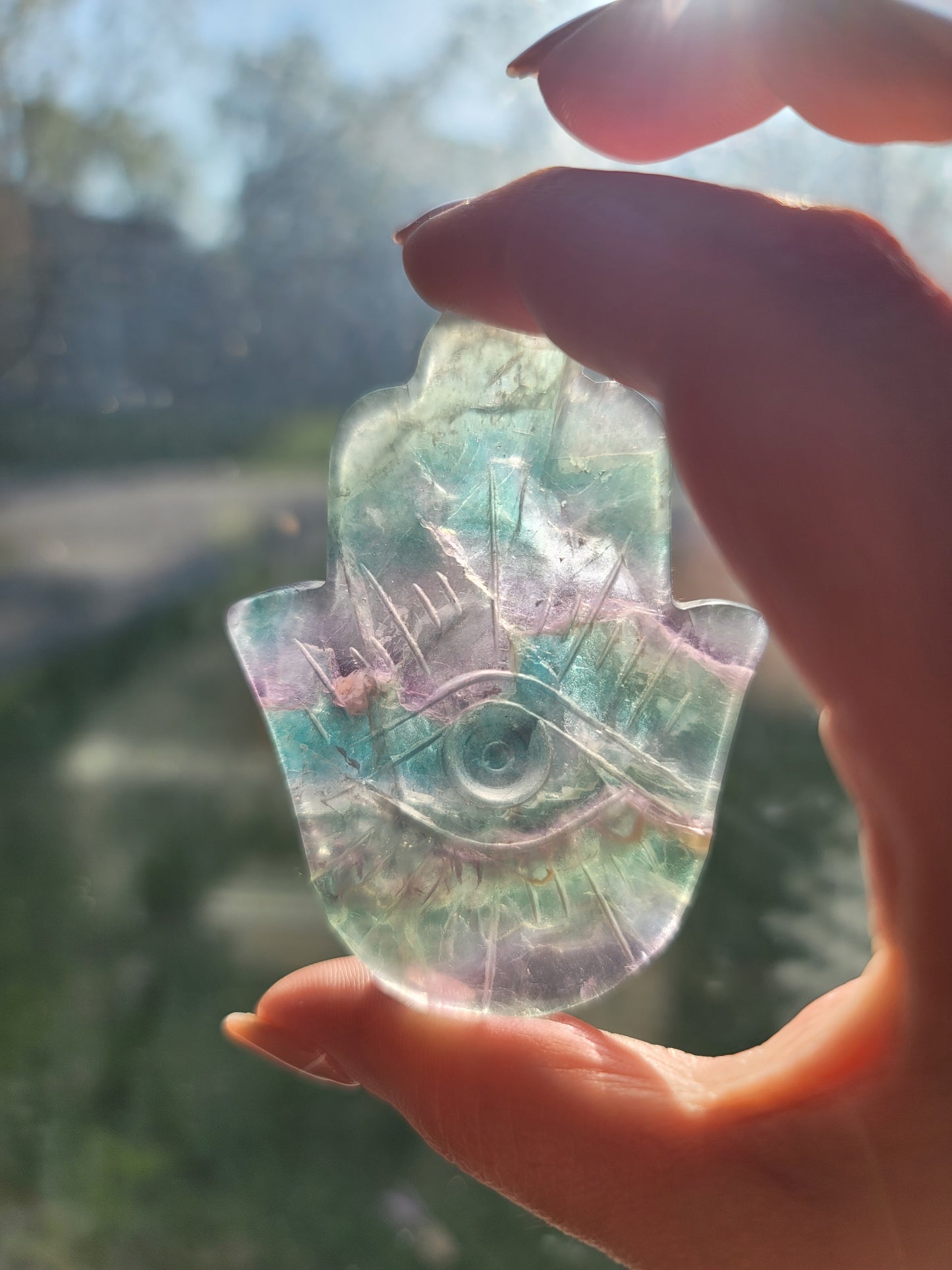 Fluorite Evil Eye Hand Carving