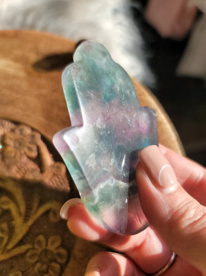 Fluorite Evil Eye Hand Carving