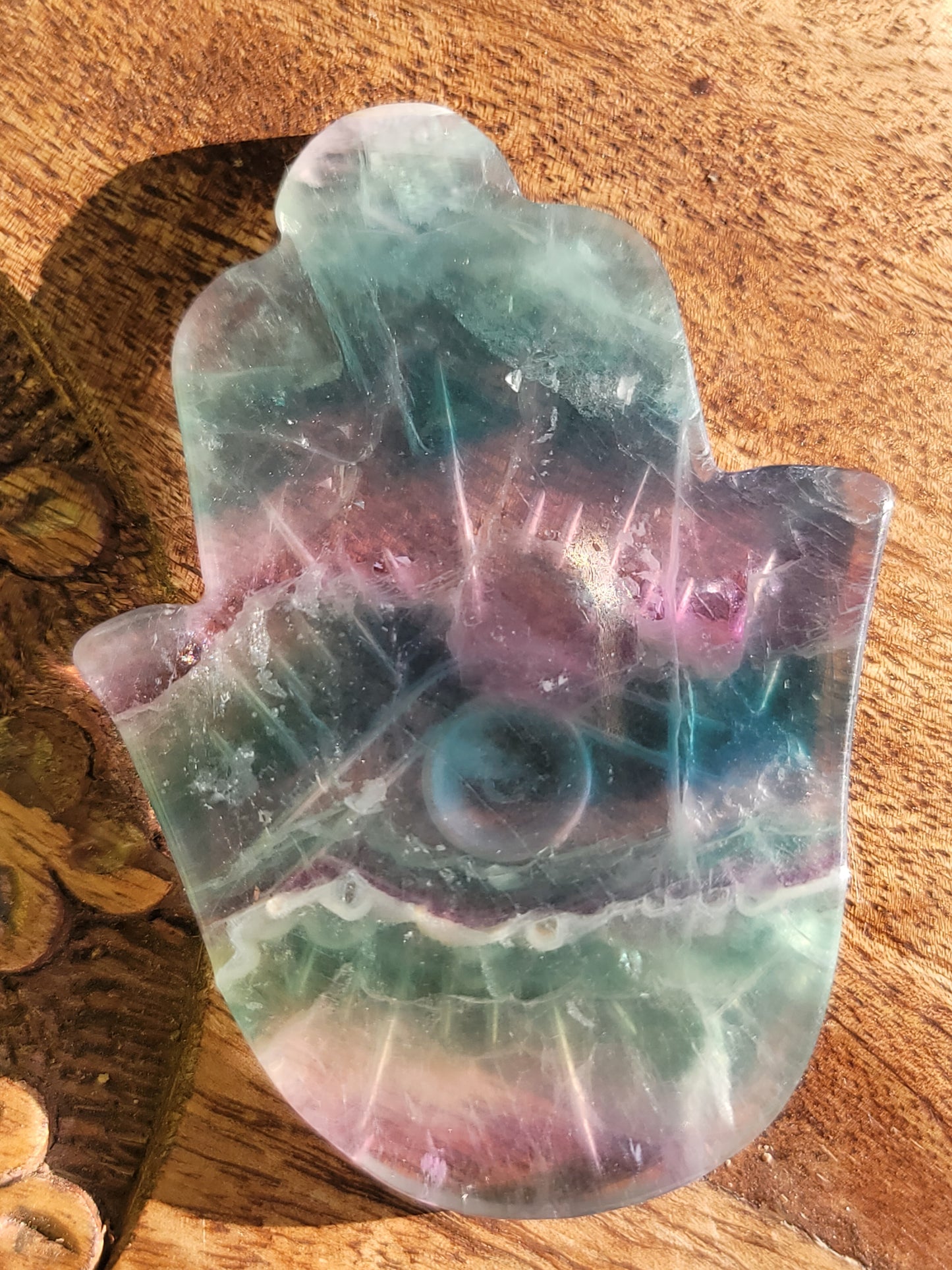 Fluorite Evil Eye Hand Carving