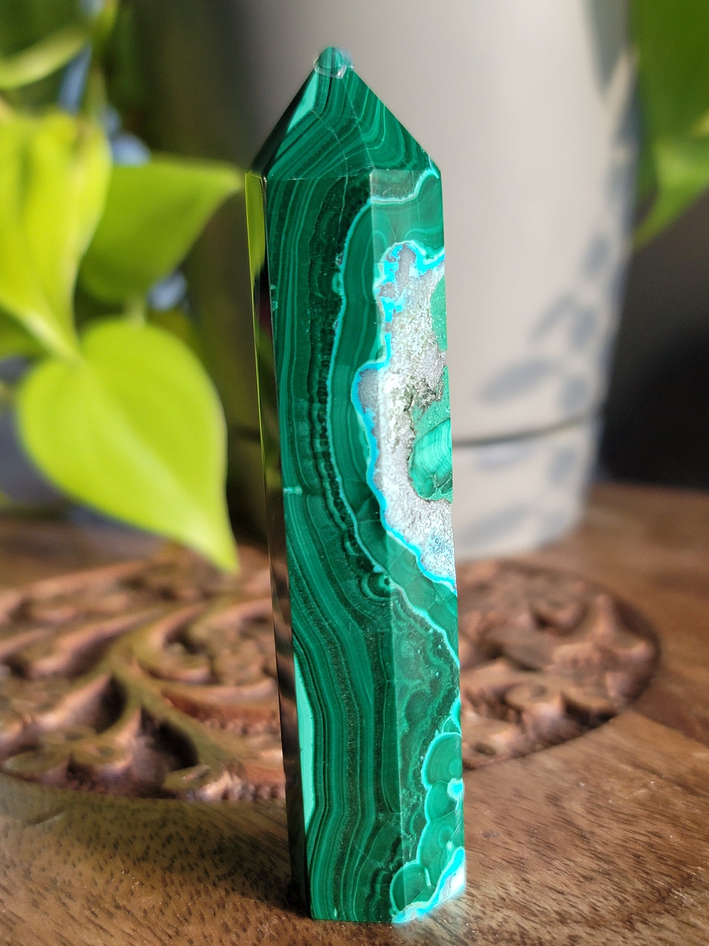 Chrysocolla Malachite Point: Harmonious Blend of Tranquility and Transformation