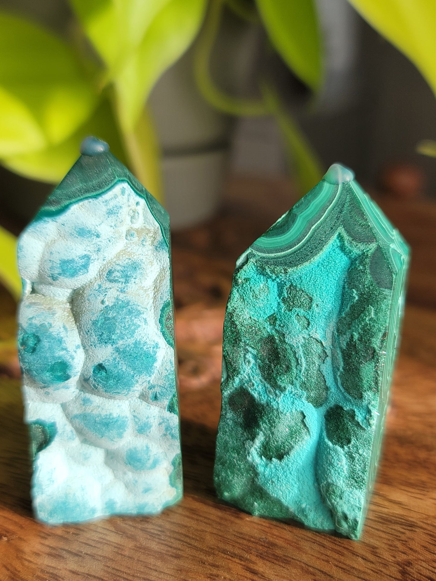 Chrysocolla and Malachite Tower: Harmonious Blend of Soothing and Healing Energies