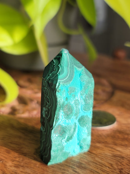 Chrysocolla and Malachite Tower: Harmonious Blend of Soothing and Healing Energies