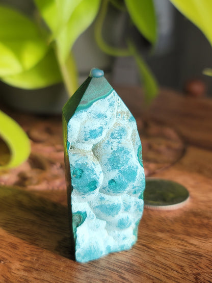 Chrysocolla and Malachite Tower: Harmonious Blend of Soothing and Healing Energies