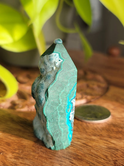 Chrysocolla and Malachite Tower: Harmonious Blend of Soothing and Healing Energies