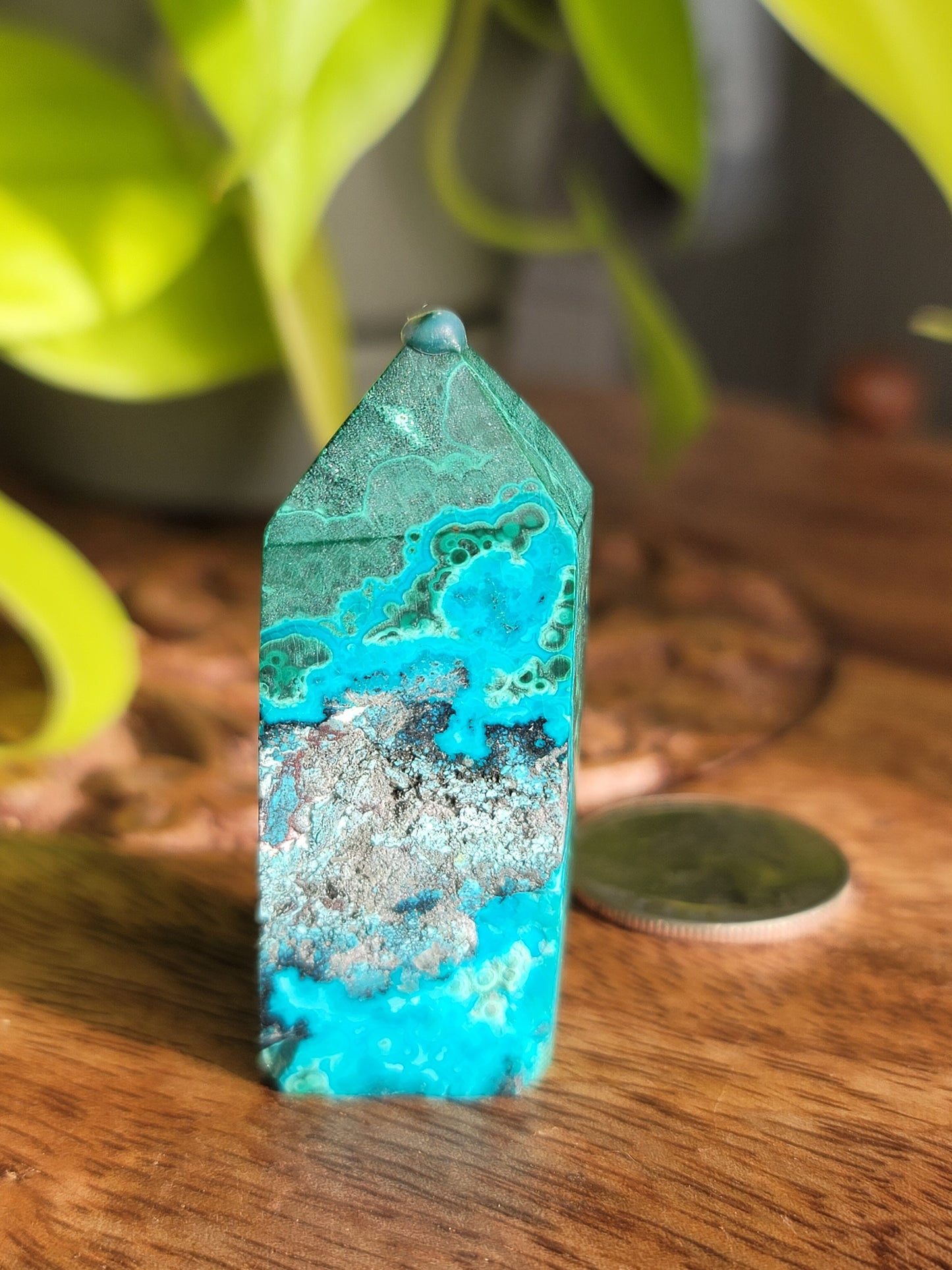 Chrysocolla and Malachite Tower: Harmonious Blend of Soothing and Healing Energies