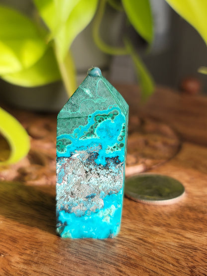 Chrysocolla and Malachite Tower: Harmonious Blend of Soothing and Healing Energies