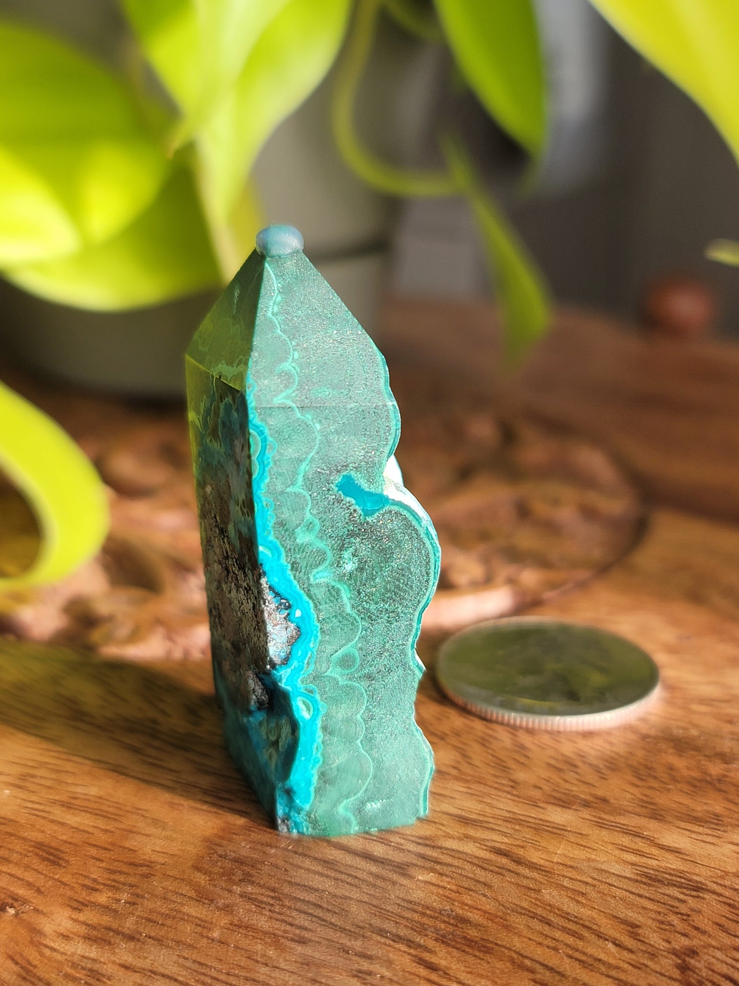 Chrysocolla and Malachite Tower: Harmonious Blend of Soothing and Healing Energies