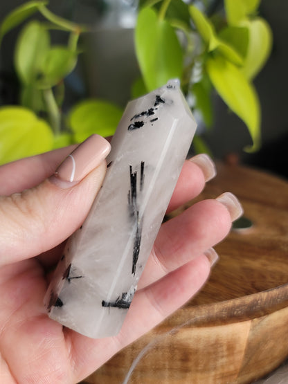 Black Tourmaline Quartz Point: Harmonious Protection and Grounding Energy 3"