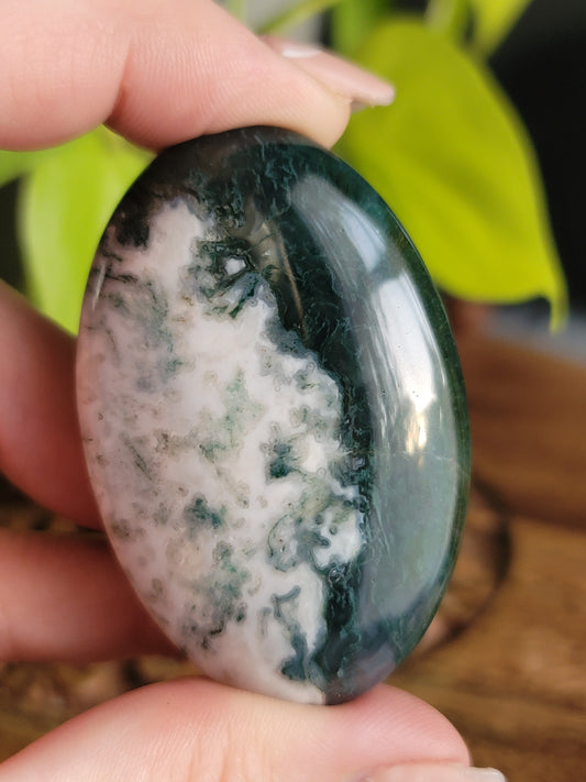 Moss Agate Palmstone: Nature's Tranquility and Grounding Energy