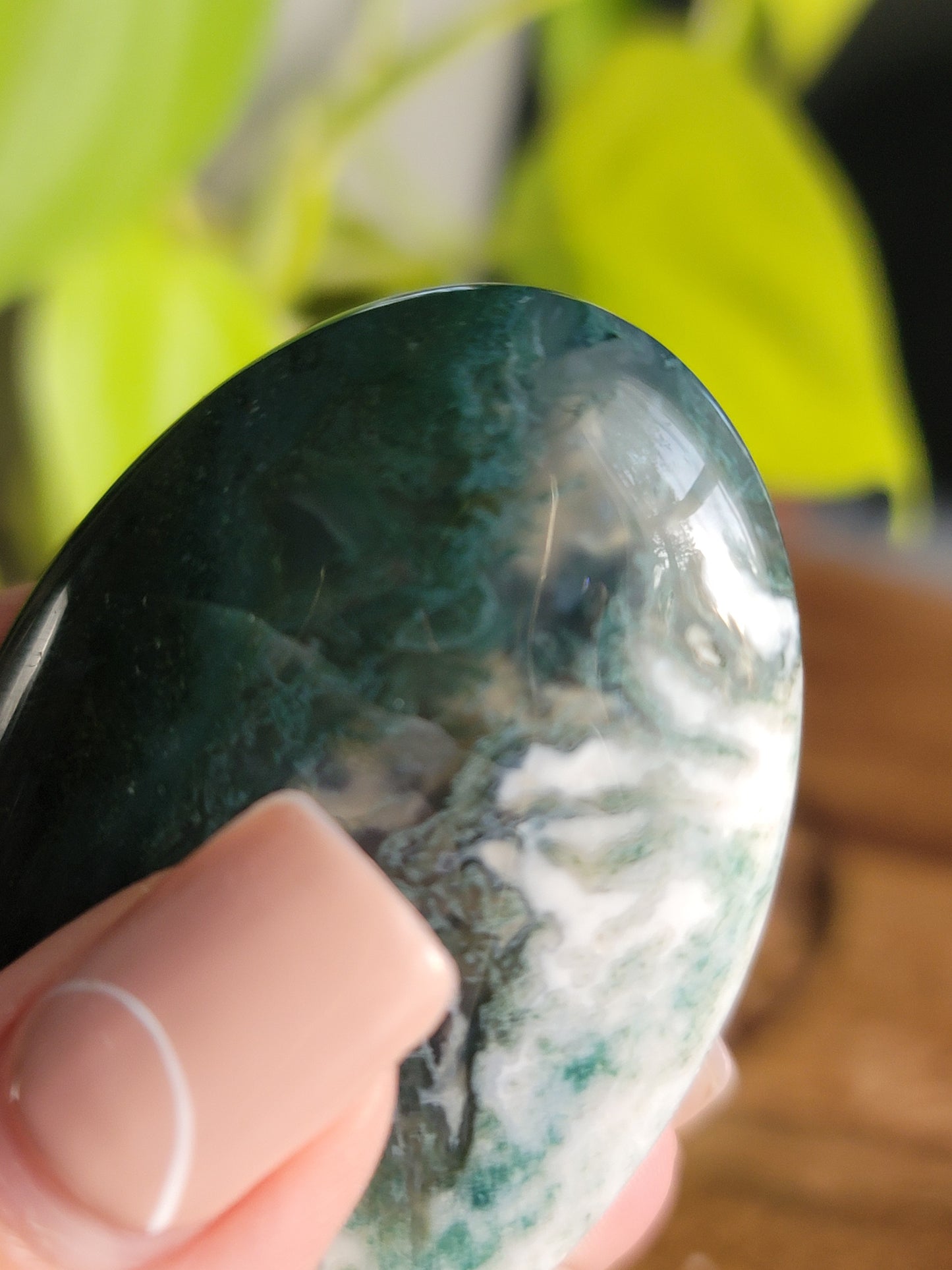Moss Agate Palmstone: Nature's Tranquility and Grounding Energy