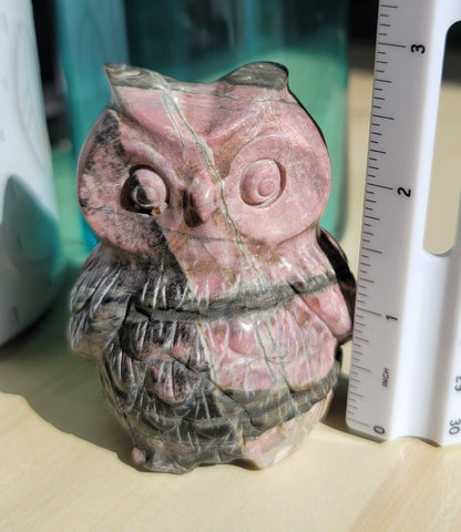 Rhodonite Owl Carving: Guardian of Compassion and Emotional Healing
