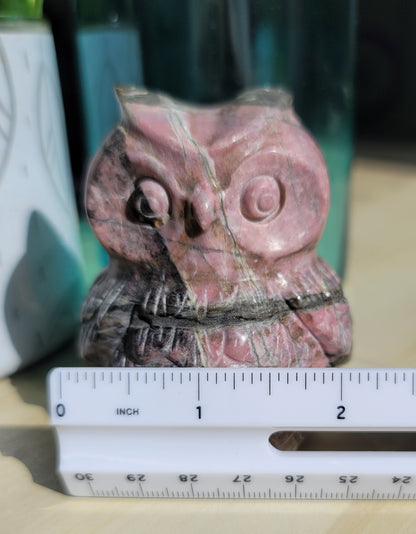 Rhodonite Owl Carving: Guardian of Compassion and Emotional Healing