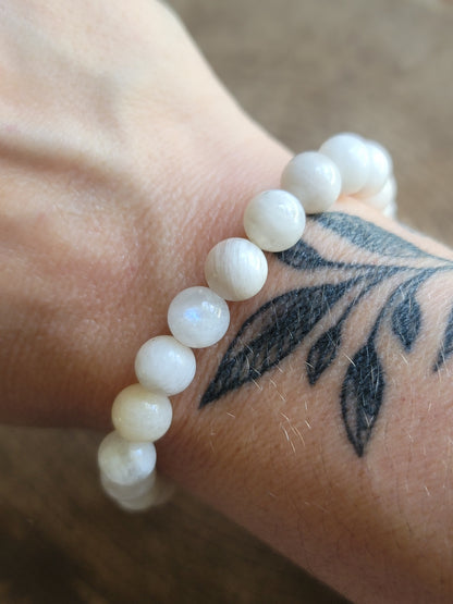 White Moonstone 8mm Beaded Bracelet: Divine Feminine Energy and Intuitive Wisdom