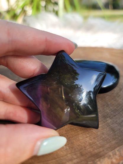Rainbow Obsidian Star and Moon: Cosmic Protection and Emotional Clarity