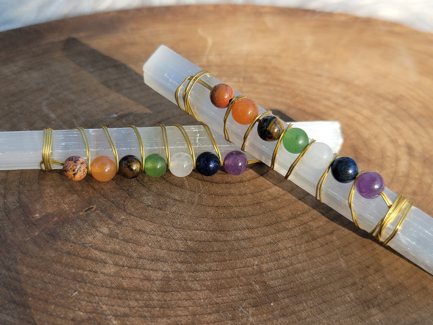 Selenite Chakra Stick with Chakra Beads: Harmonizing Energies