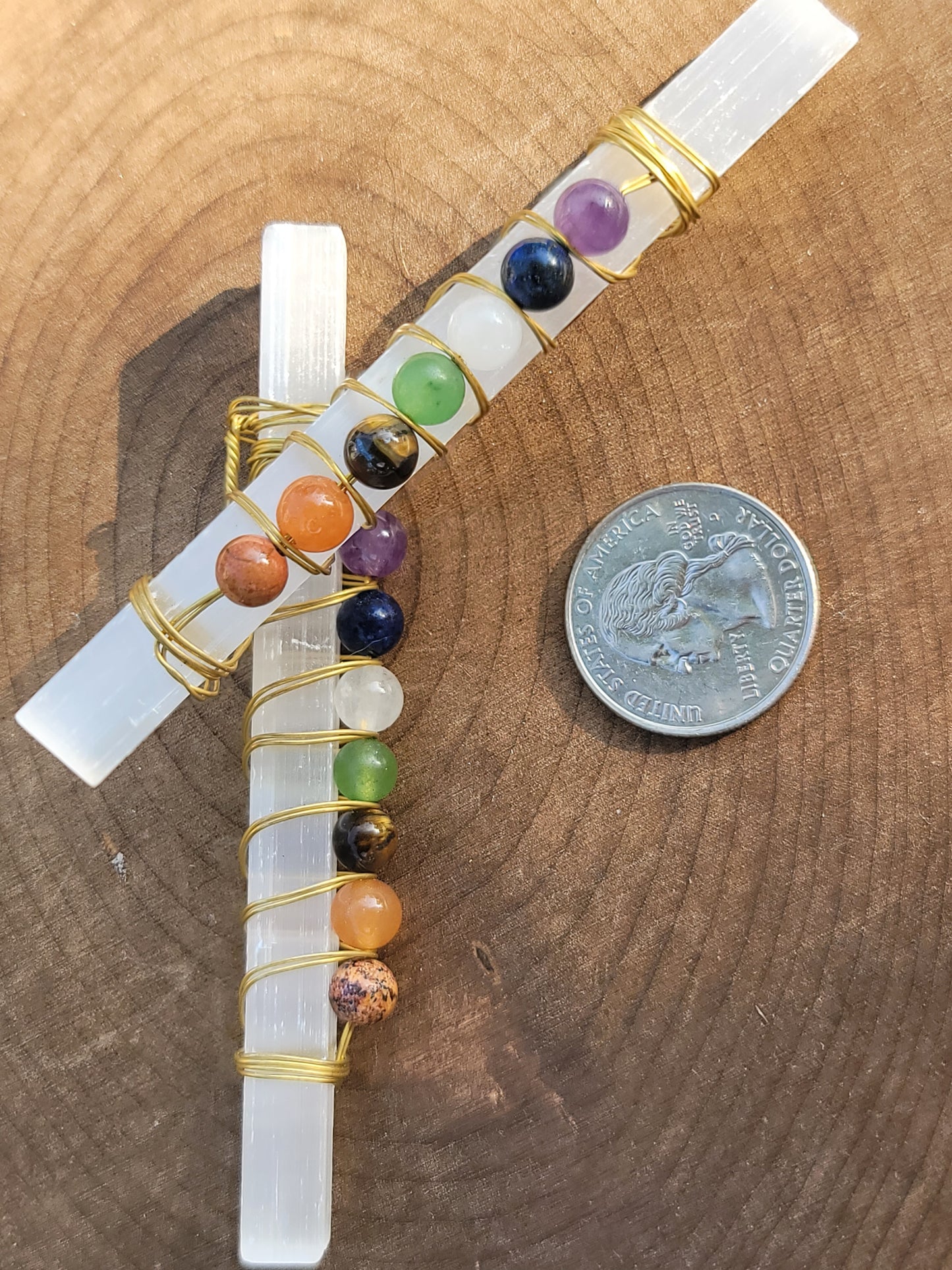Selenite Chakra Stick with Chakra Beads: Harmonizing Energies