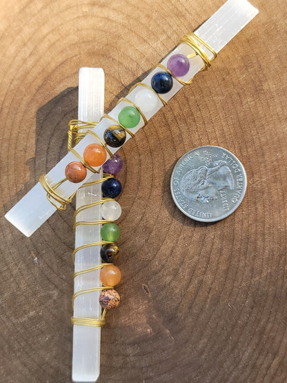 Selenite Chakra Stick with Chakra Beads: Harmonizing Energies