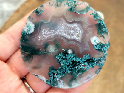 Druzy Moss Agate Coaster: Natural Serenity and Grounding Energy