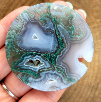 Druzy Moss Agate Coaster: Natural Serenity and Grounding Energy