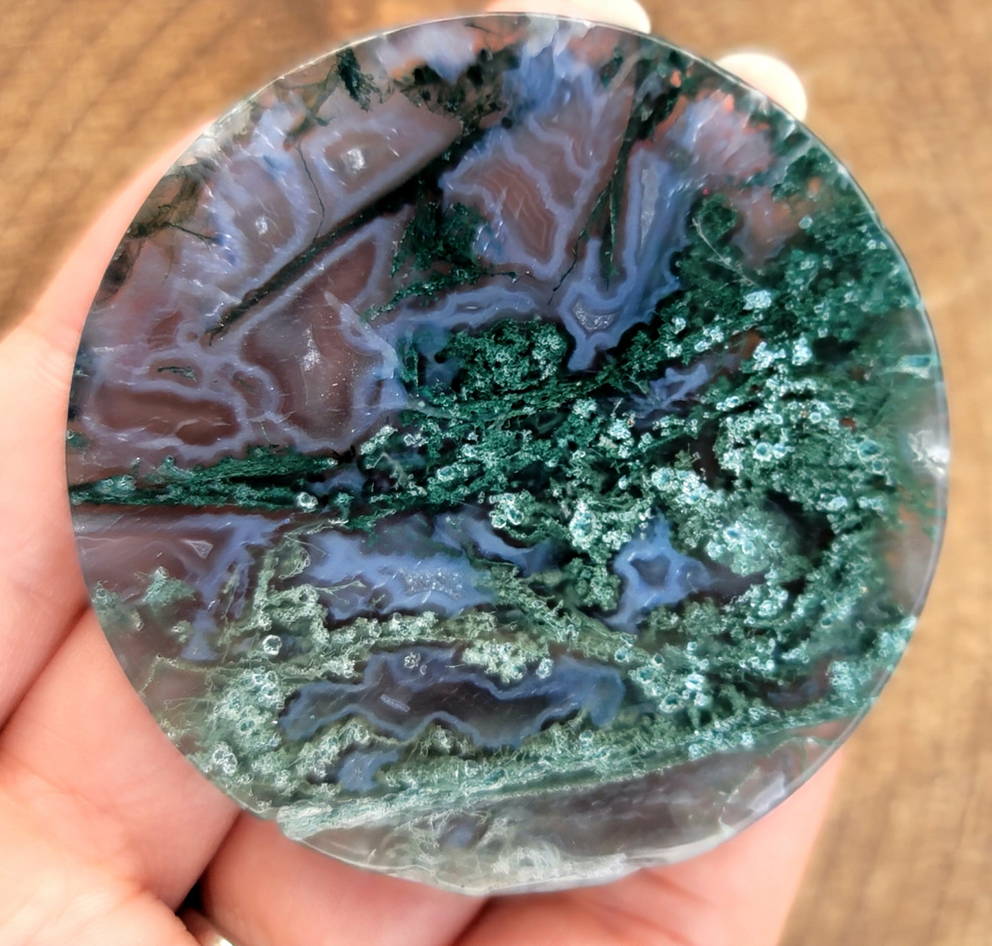 Druzy Moss Agate Coaster: Natural Serenity and Grounding Energy