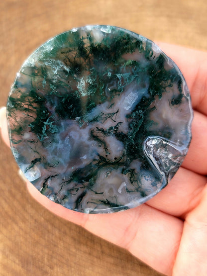 Druzy Moss Agate Coaster: Natural Serenity and Grounding Energy