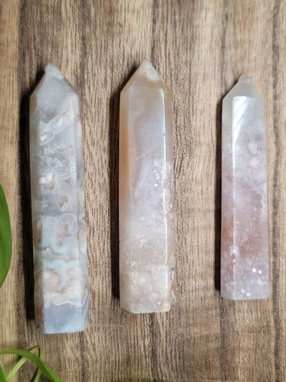 Pink Amethyst & Flower Agate Point with Druzy – High-Quality Healing Crystal