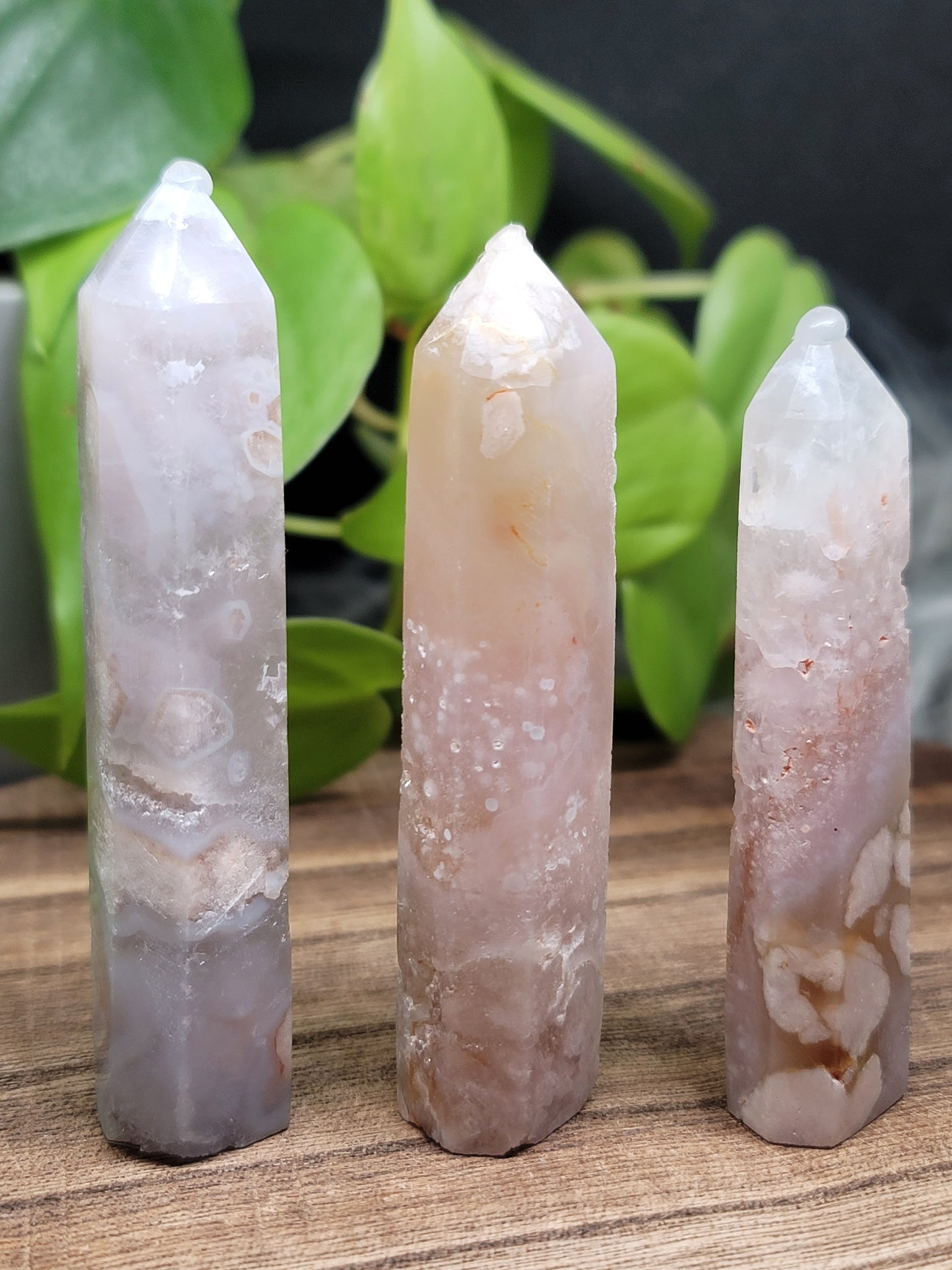 Pink Amethyst & Flower Agate Point with Druzy – High-Quality Healing Crystal