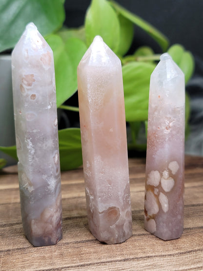 Pink Amethyst & Flower Agate Point with Druzy – High-Quality Healing Crystal