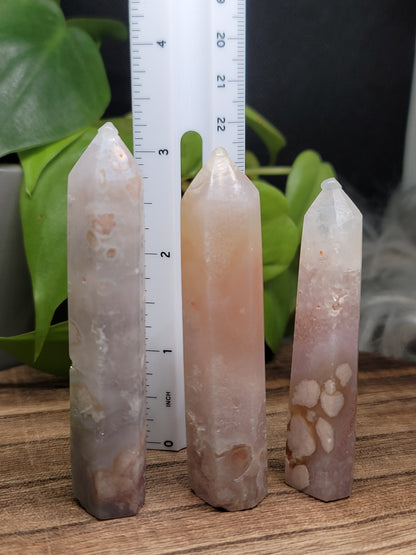 Pink Amethyst & Flower Agate Point with Druzy – High-Quality Healing Crystal