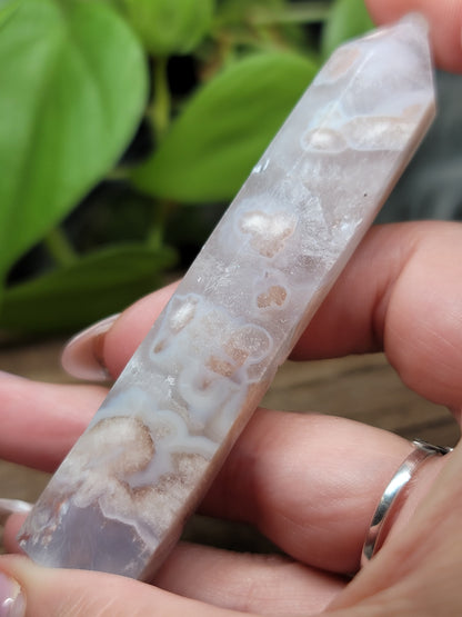 Pink Amethyst & Flower Agate Point with Druzy – High-Quality Healing Crystal