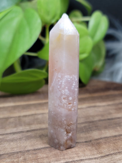 Pink Amethyst & Flower Agate Point with Druzy – High-Quality Healing Crystal
