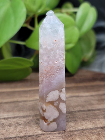 Pink Amethyst & Flower Agate Point with Druzy – High-Quality Healing Crystal