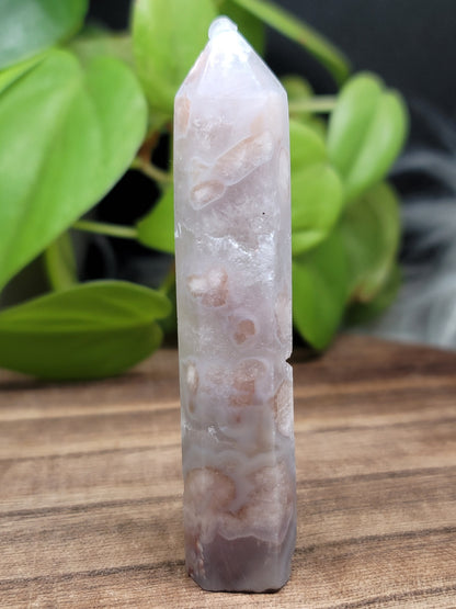 Pink Amethyst & Flower Agate Point with Druzy – High-Quality Healing Crystal