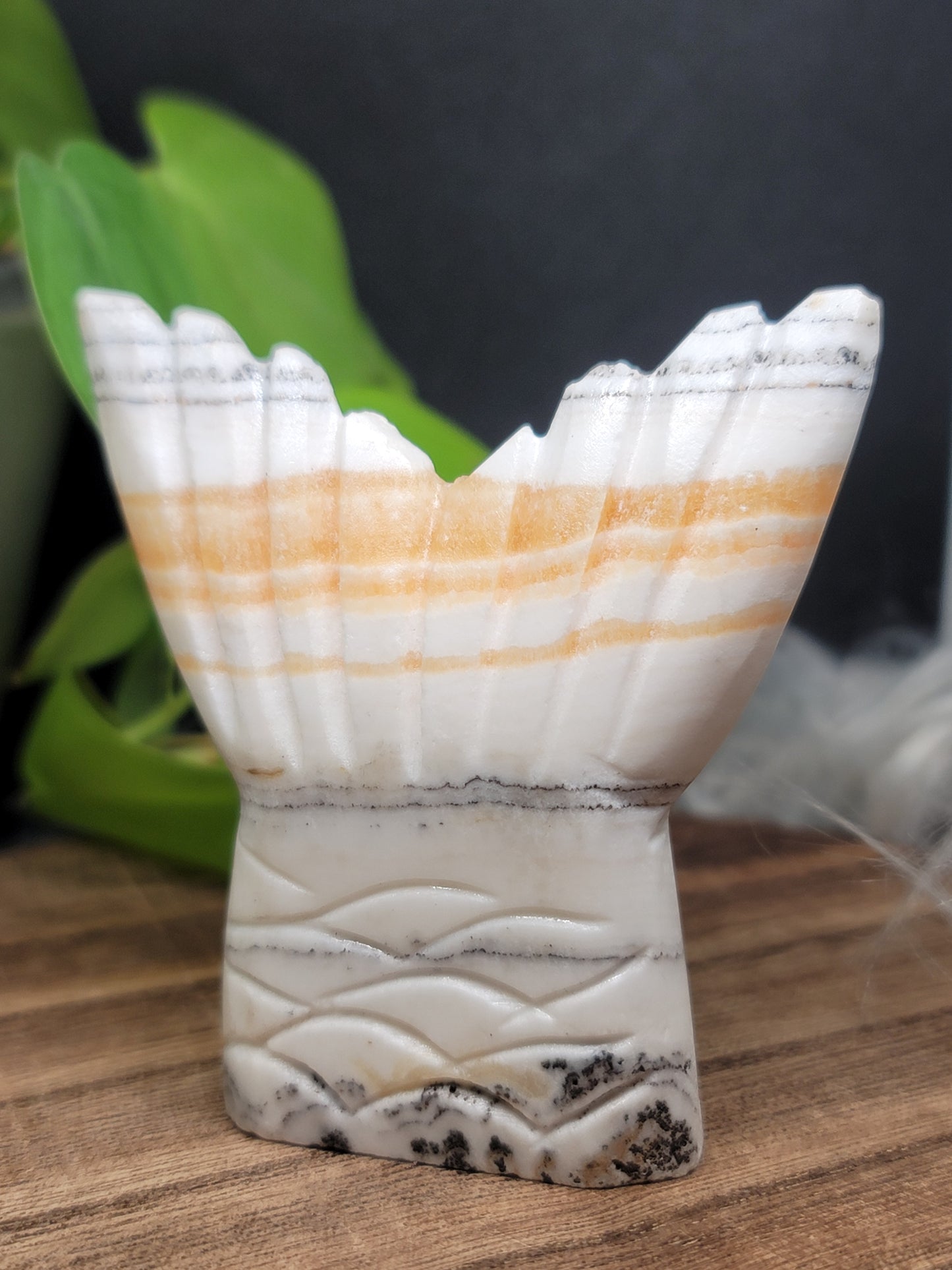 Banded Chocolate Calcite Mermaid Tail Carving: Grounding Energy and Emotional Transformation