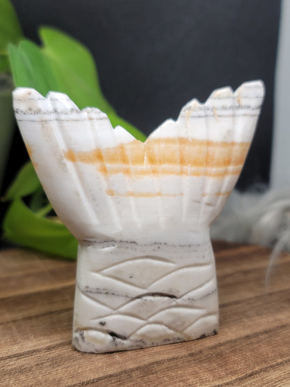 Banded Chocolate Calcite Mermaid Tail Carving: Grounding Energy and Emotional Transformation