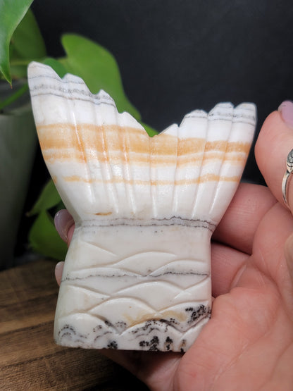 Banded Chocolate Calcite Mermaid Tail Carving: Grounding Energy and Emotional Transformation