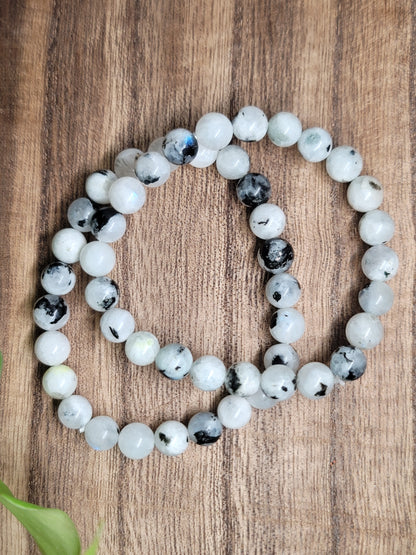 White and Black Moonstone 6mm Beaded Bracelet: Yin-Yang Harmony and Spiritual Balance