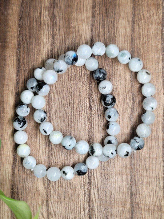 White and Black Moonstone 6mm Beaded Bracelet: Yin-Yang Harmony and Spiritual Balance