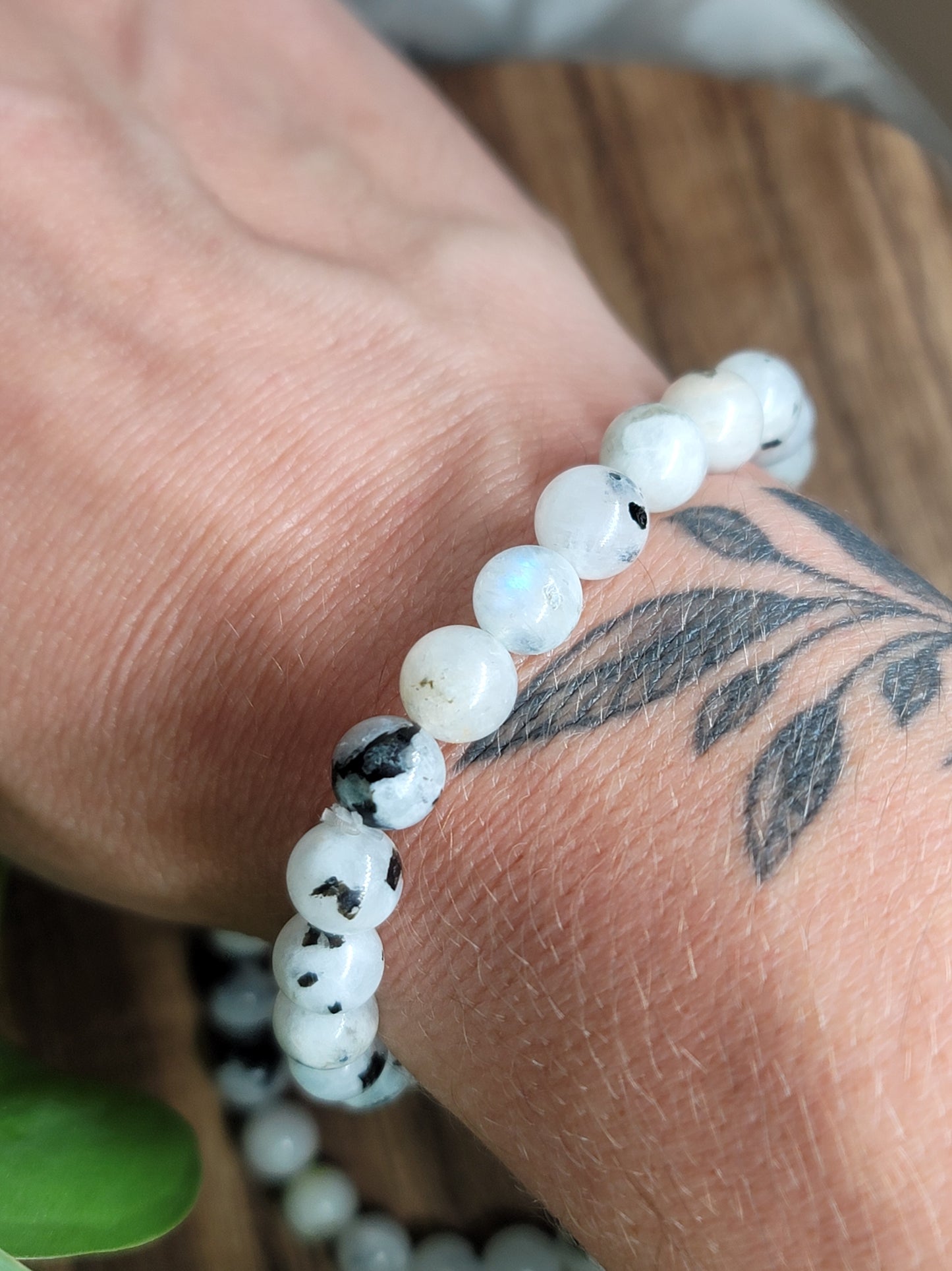 White and Black Moonstone 6mm Beaded Bracelet: Yin-Yang Harmony and Spiritual Balance